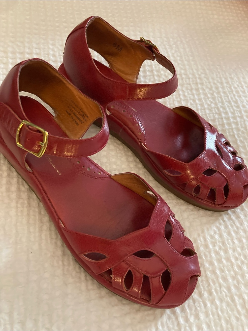 Remix Women’s Red Leather Cutout Ankle-Strap Sandals, so fun, gorgeous!